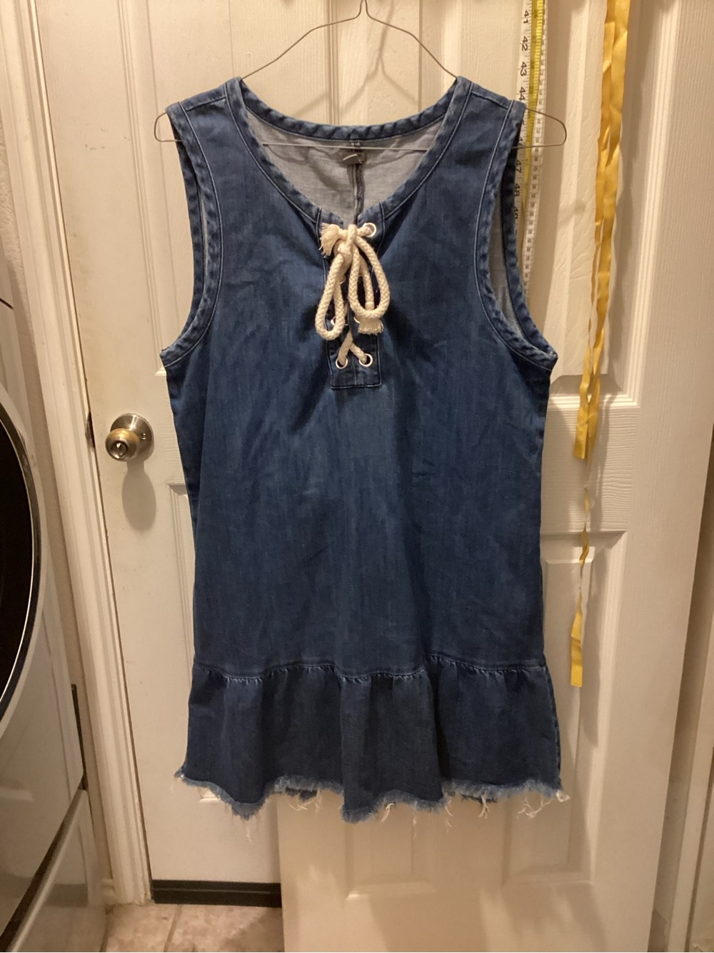 aerie Blue Denim Tie-Front Ruffle Tank